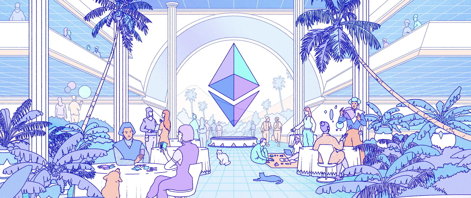 Una il·lustració d'una ciutat futurista que representa l'ecosistema Ethereum.